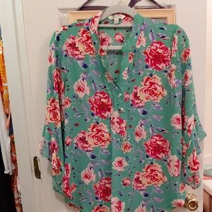 Pioneer Woman Floral Green Blouse